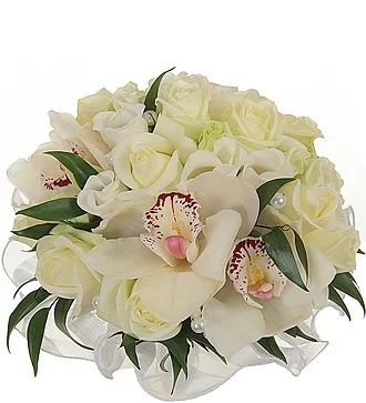 Букет невесты из орхидеи и белой розы «Белоснежная мечта»