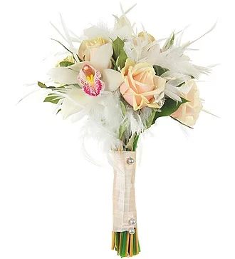 Букет невесты «Лебединая верность» из орхидеи и кремовой розы
